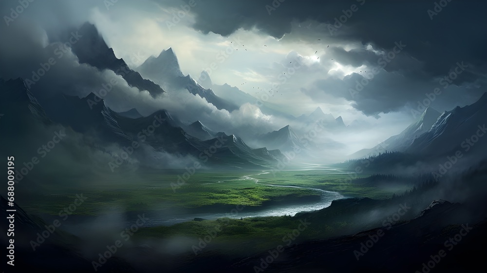 foggy mountain landscape
