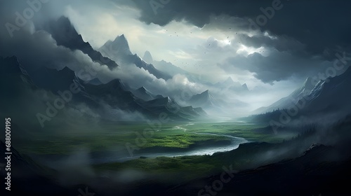 foggy mountain landscape 