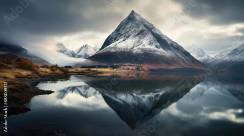 The mountain is reflected in the water