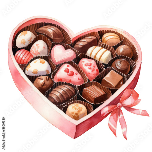 Watercolor Chocolate Box Heart Shape Clipart,Valentine day lover Food Gift,isolated on white and transparent background. © Sara_P