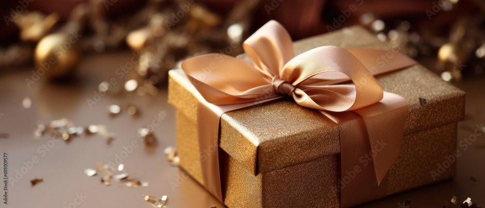 Captivating Christmas gift, golden hues, warm light ambiance. Captivating Christmas gift, golden hues, warm light ambiance.