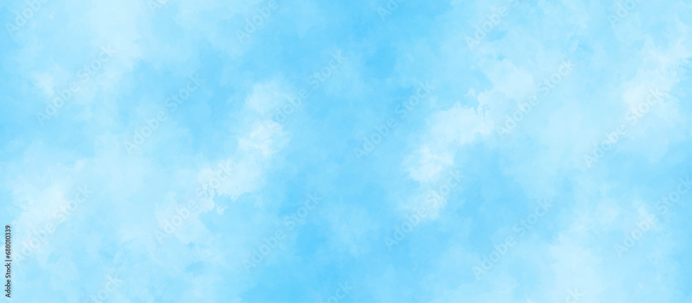 Blue sky background with white fluffy clouds .hand painted abstract soft sky blue watercolor .Stain artistic vector used as being an element .Watercolor illustration art marble painting abstract blue.