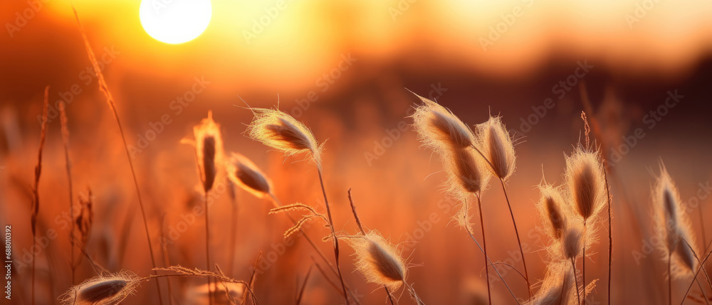 Tranquil sunset over field, tall grasses swaying. Tranquil sunset over field, tall grasses swaying.