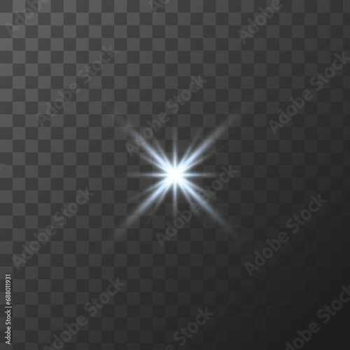 Light shining stars, glare light effects, Shiny illuminated elements on a transparent background. Vector isolate special effects.