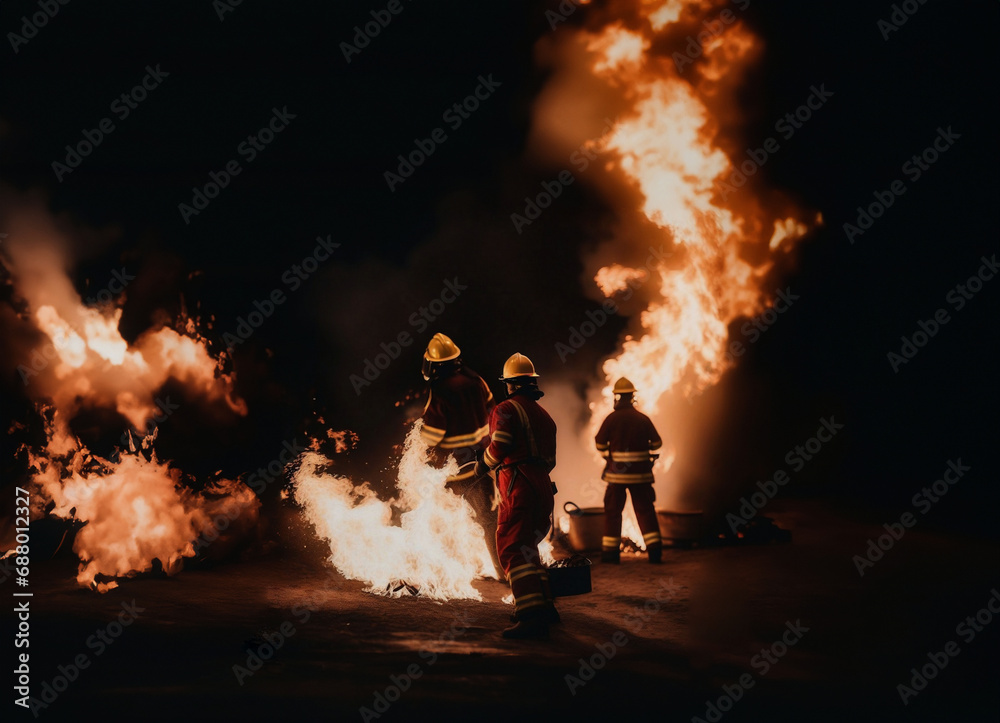 a team of firefighters extinguishes a fire