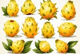 Watercolor dragonfruit isolated on white. AI Generated