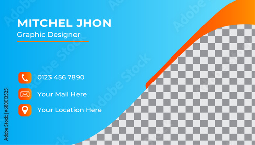    Double-sided creative business card  design template.Blue modern creative business card