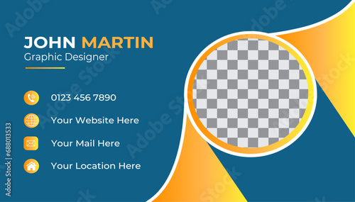    Double-sided creative business card  design template.Blue modern creative business card