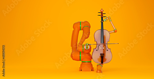 3D render of robotic arm playing violin photo