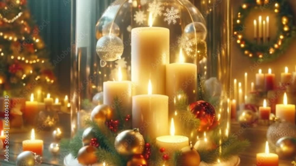 candles with Christmas decoration and Christmas tree candles with Christmas decoration and Christmas tree