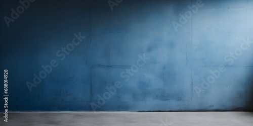 Simple room, ultramarine color Wall, concrete Floor