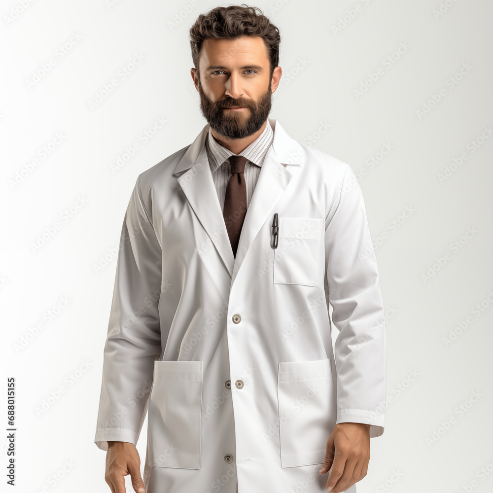 Portrait of caucasian male doctor half length looking at camera isolated on white Portrait of caucasian male doctor half length looking at camera isolated on white