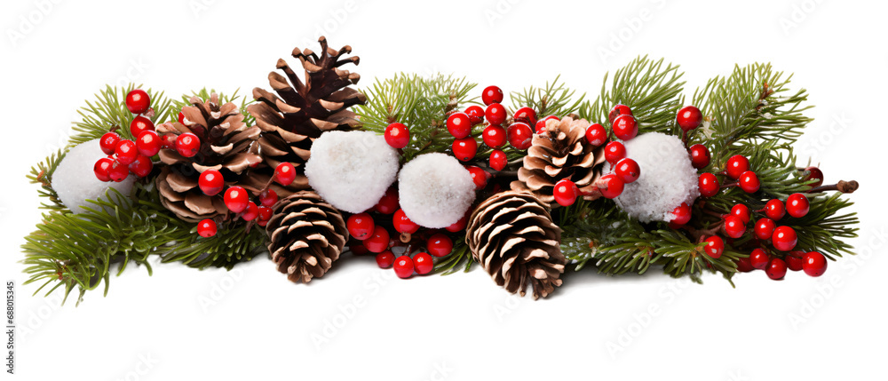 Christmas festive decorations on white isolated on white background