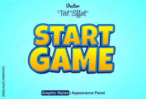 The game start text effect is in an orange graphic style and can be edited.
