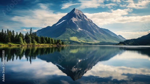 The mountain is reflected in the water