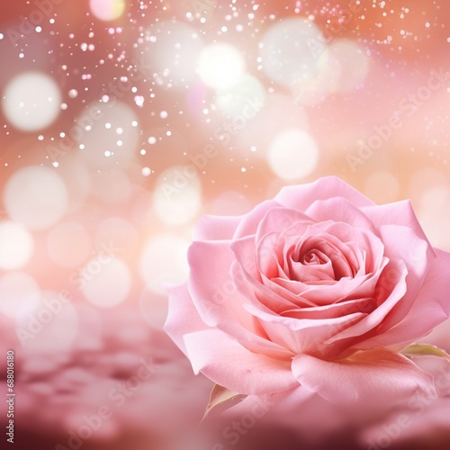 realistic rose in banner template, abstract background, bokeh, elegant, glitter, AIGENERATED