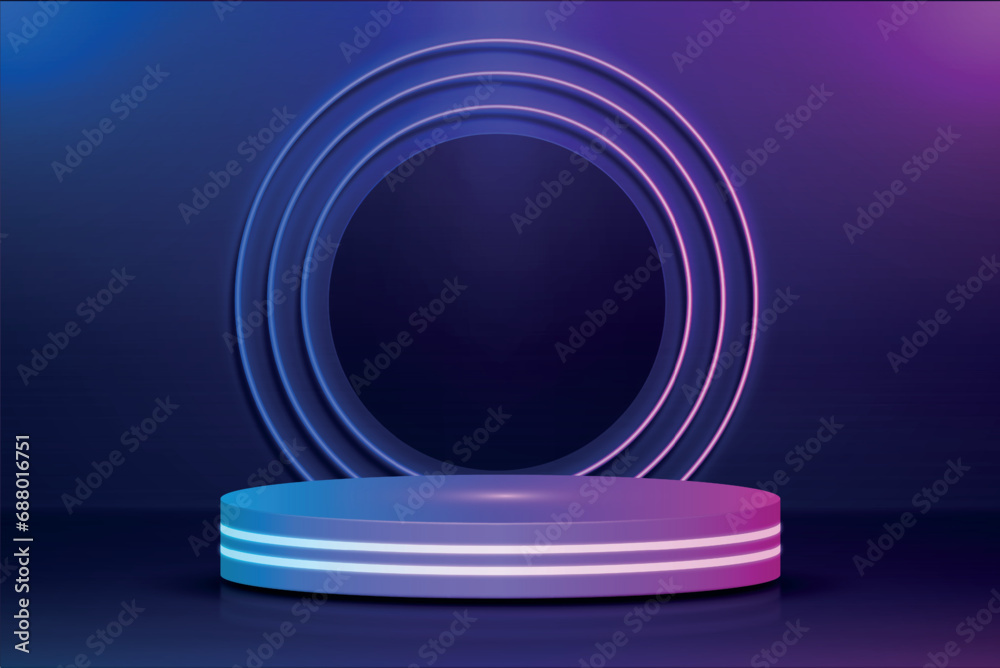 Obraz premium Vector realistic neon futuristic podium geometric stage background