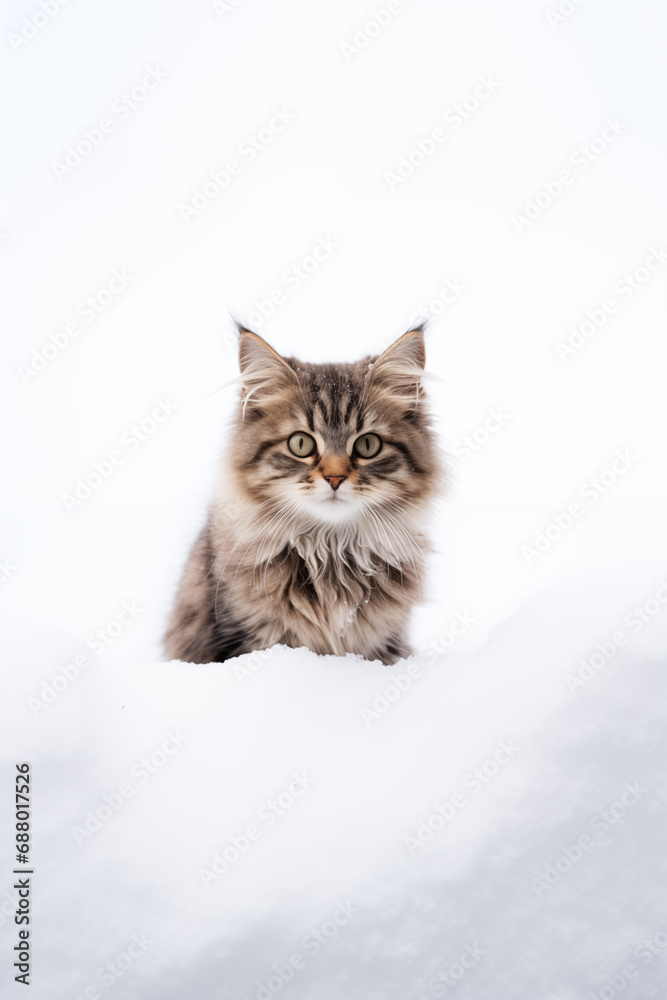 brown kitten surrounded by white snow