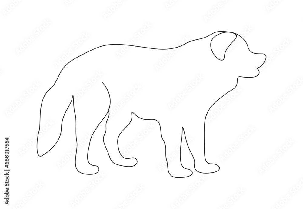 Fototapeta premium Continuous single line drawing of dog. Animal icon. Isolated on white background vector illustration. Pro vector. 