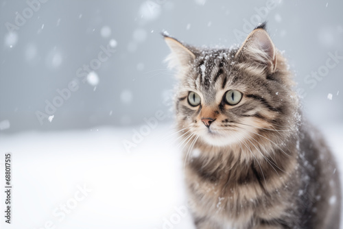 brown young cat outside in the snow © Jewel