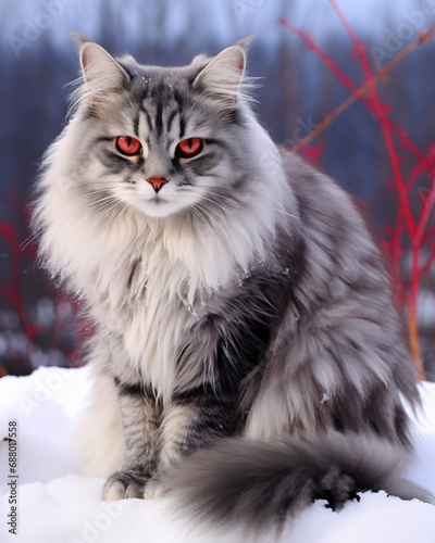 red eyed cat in the snow