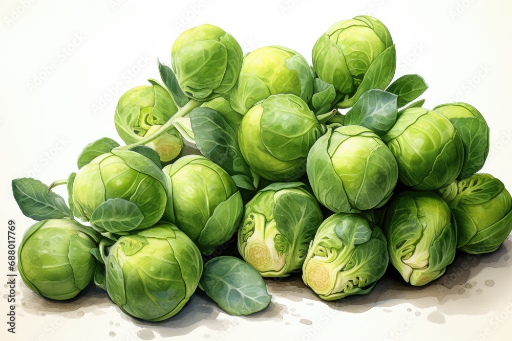 watercolor brussels sprouts isolated on white , AI Generated watercolor brussels sprouts isolated on white , AI Generated