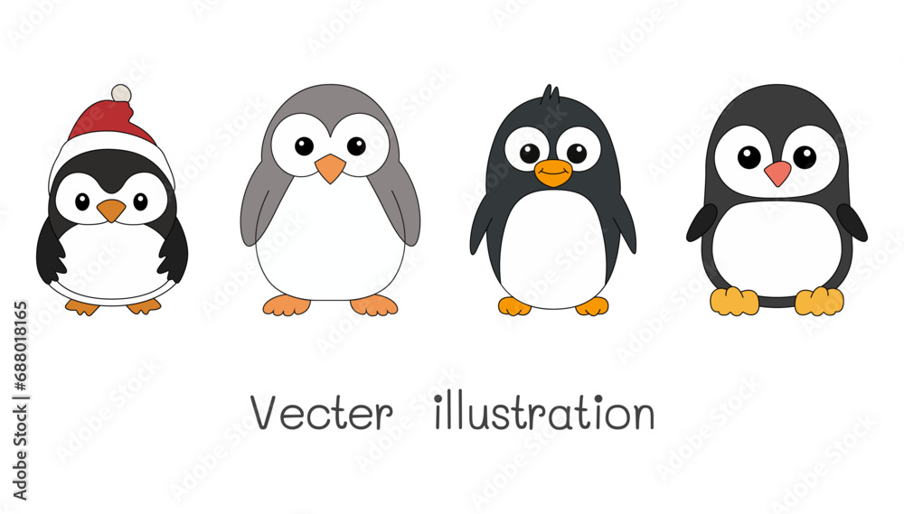 Set of clip art cartoon bird penguin isolated on the background. Ready to apply to your story book, digital product, mockup, template, t-shirt design. Vector illustration. Set of clip art cartoon bird penguin isolated on the background. Ready to apply to your story book, digital product, mockup, template, t-shirt design. Vector illustration.