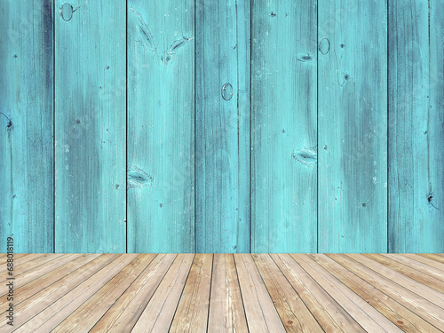 Vertical planks wall blue background in empty room