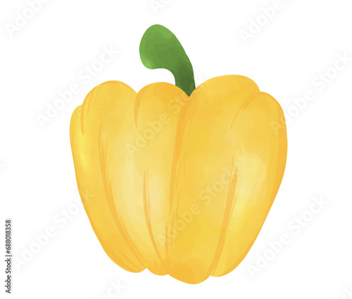 yellow pepper with leaf illustration vector. PNG. Vegan. paprika isolated. yellow bell paper hand drawn