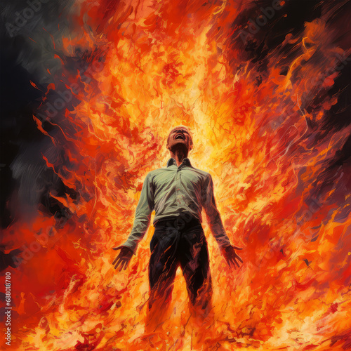 a man on fire background
