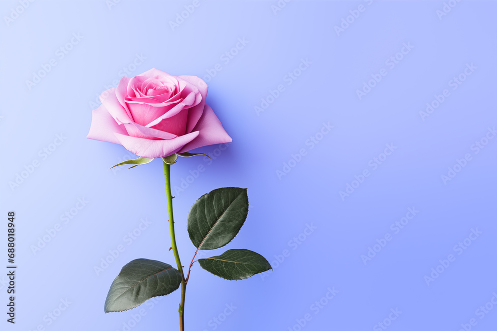 Obraz premium close up of a rose flower with plain purple blue background with copy space for writing text