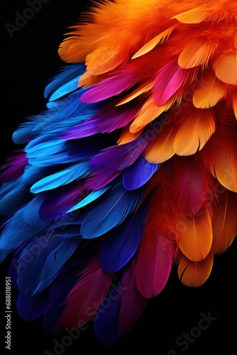  stunning composition with colorful feathers on a black background © Natalia