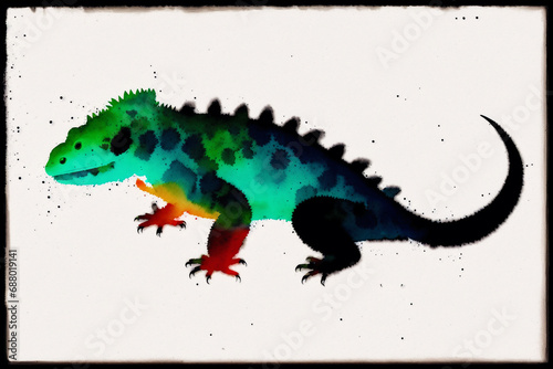 A colorful painting of a lizard on abstract watercolor background. Watercolor painting of the chameleon. Generative AI photo