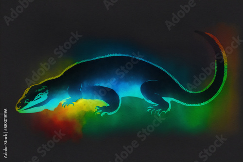 A colorful painting of a lizard on abstract watercolor background. Watercolor painting of the chameleon. Generative AI