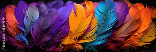  stunning composition with colorful feathers on a black background photo
