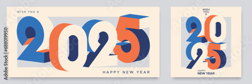 Happy new year 2025 with number on art wall concept. Happy new year 2025 modern art banner template