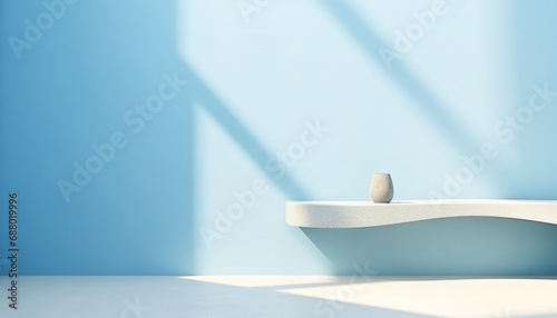 Simple, abstract light blue background, shadows on the wall for product presentation photo