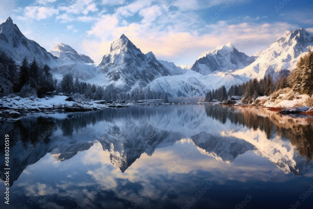 custom made wallpaper toronto digitalSnowy Mountains and Crystal Clear Lake at Sunrise