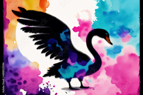 A watercolor painting of a white swan. A colorful painting of a swan. Generative AI