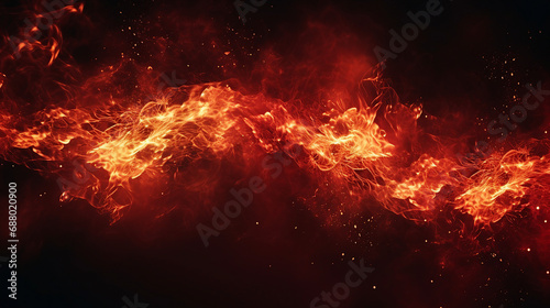 Dynamic Red Fire Spark Particles: Abstract Background of Glowing Flames - Intense Energy and Motion for Blazing Heatwave and Fiery Inferno Designs.