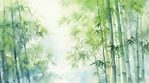 bamboo forest background, watercolor illustration © sandsun