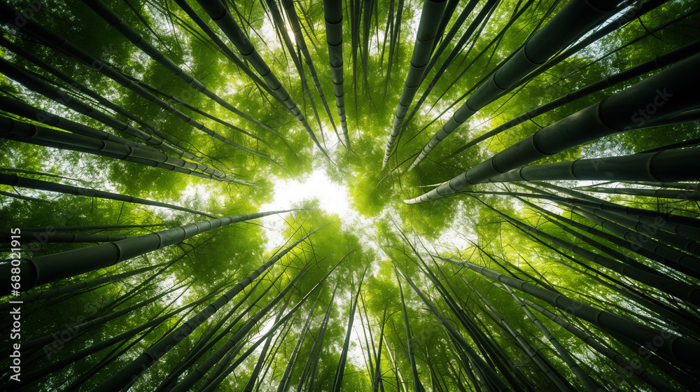 A lush green bamboo forest somewhere in an Asian country A lush green bamboo forest somewhere in an Asian country