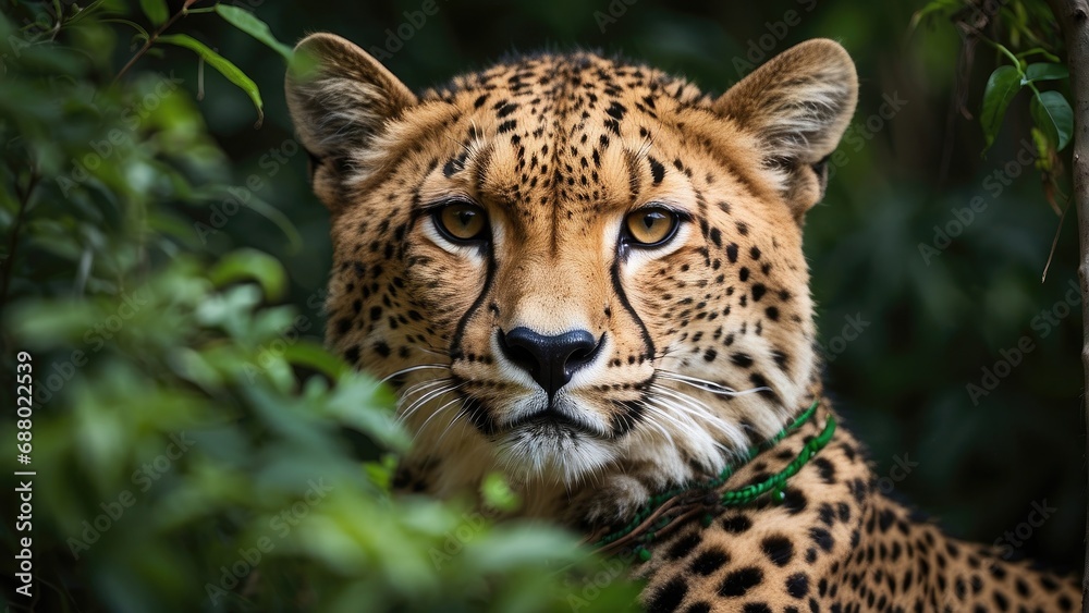 close up portrait of a leopard in a deep jungle photo close up portrait of a leopard in a deep jungle photo