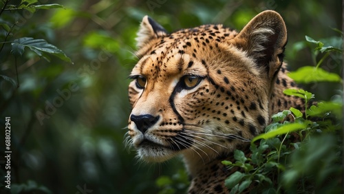 close up portrait of a leopard in a deep jungle photo