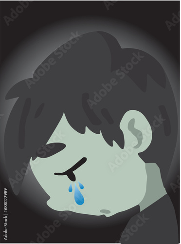 Illustration of a boy crying due to several reasons. Someone's tears shed because they are sad.