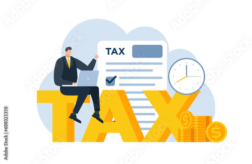 tax with businessman flat illustration blue and yellow
