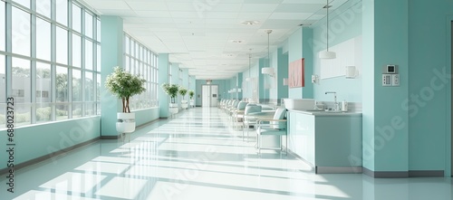 Corridor light blue corridor hospital with windows
