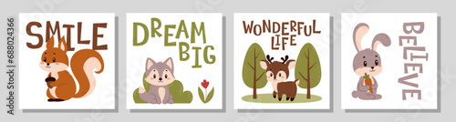 Set of vector cute hand-drawn posters with animals