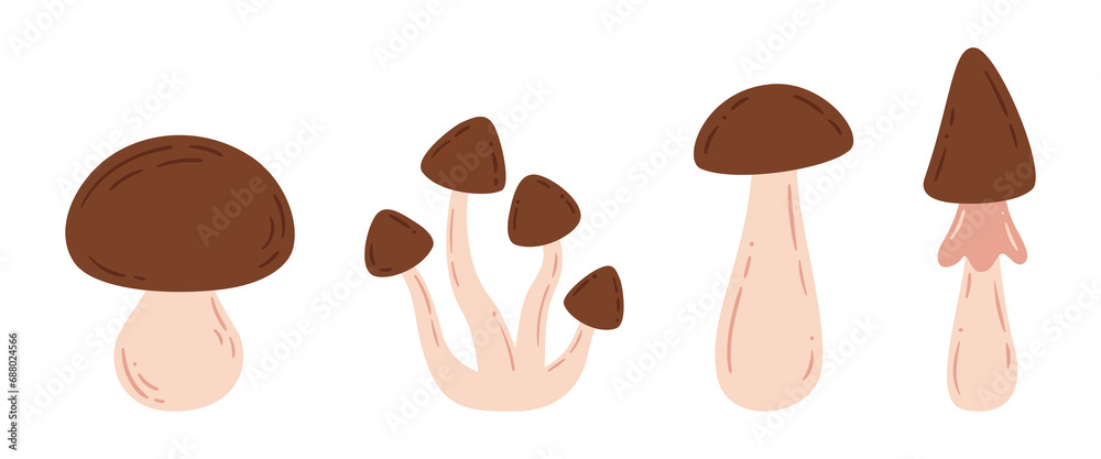 Set of vector mushrooms isolated on white background