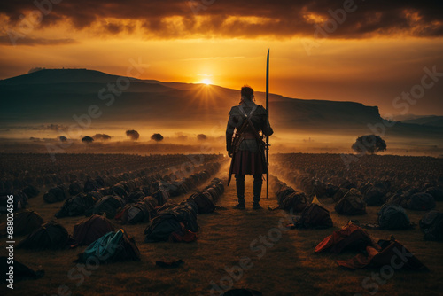 a warrior in battle field photo